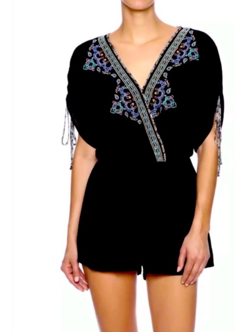 Flying Tomato Gauze Embroidered Kimono Romper